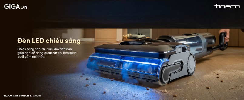 máy hút bụi lau sàn khô ướt Switch S7 Steam có hệ thống đèn LED chiếu sáng phía trước