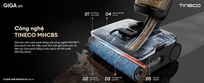 Máy hút bụi lau sàn khô ướt Tineco Floor One Switch S7 Steam sở hữu công nghệ MHCBS cải tiến