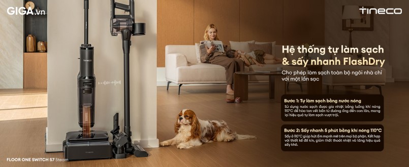 máy hút bụi Tineco Floor One Switch S7 Steam sấy khô siêu tốc FlashDry trong 5 phút