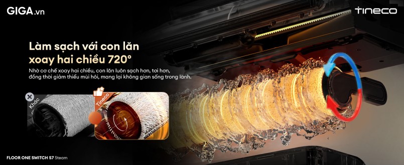 máy hút bụi không dây Tineco Floor One Switch S7 Steam có con lăn xoay đảo chiều 720°