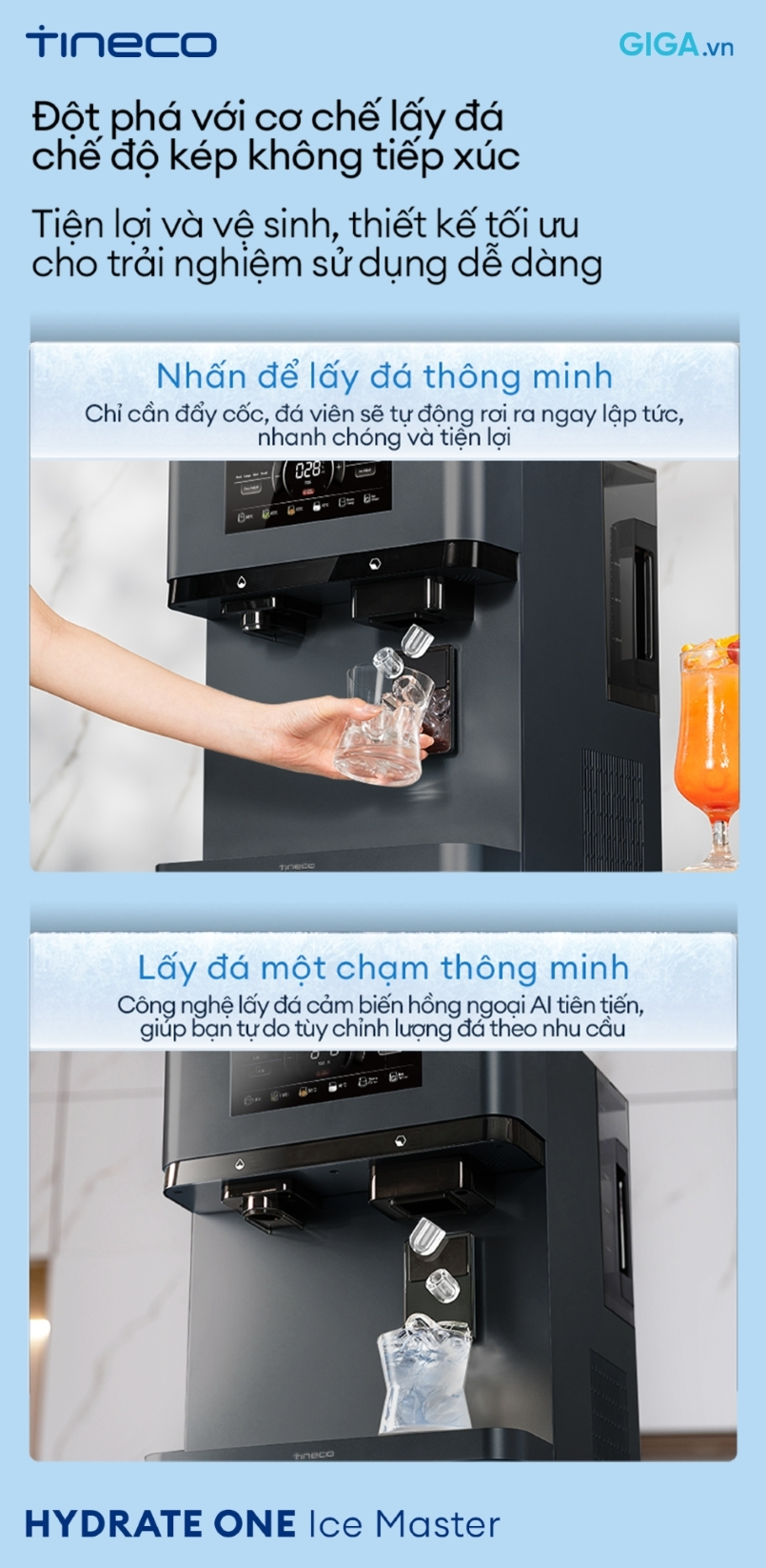 máy lọc nước Tineco WP33A10EVN cơ chế lấy đá chế độ kép không tiếp xúc đột phá