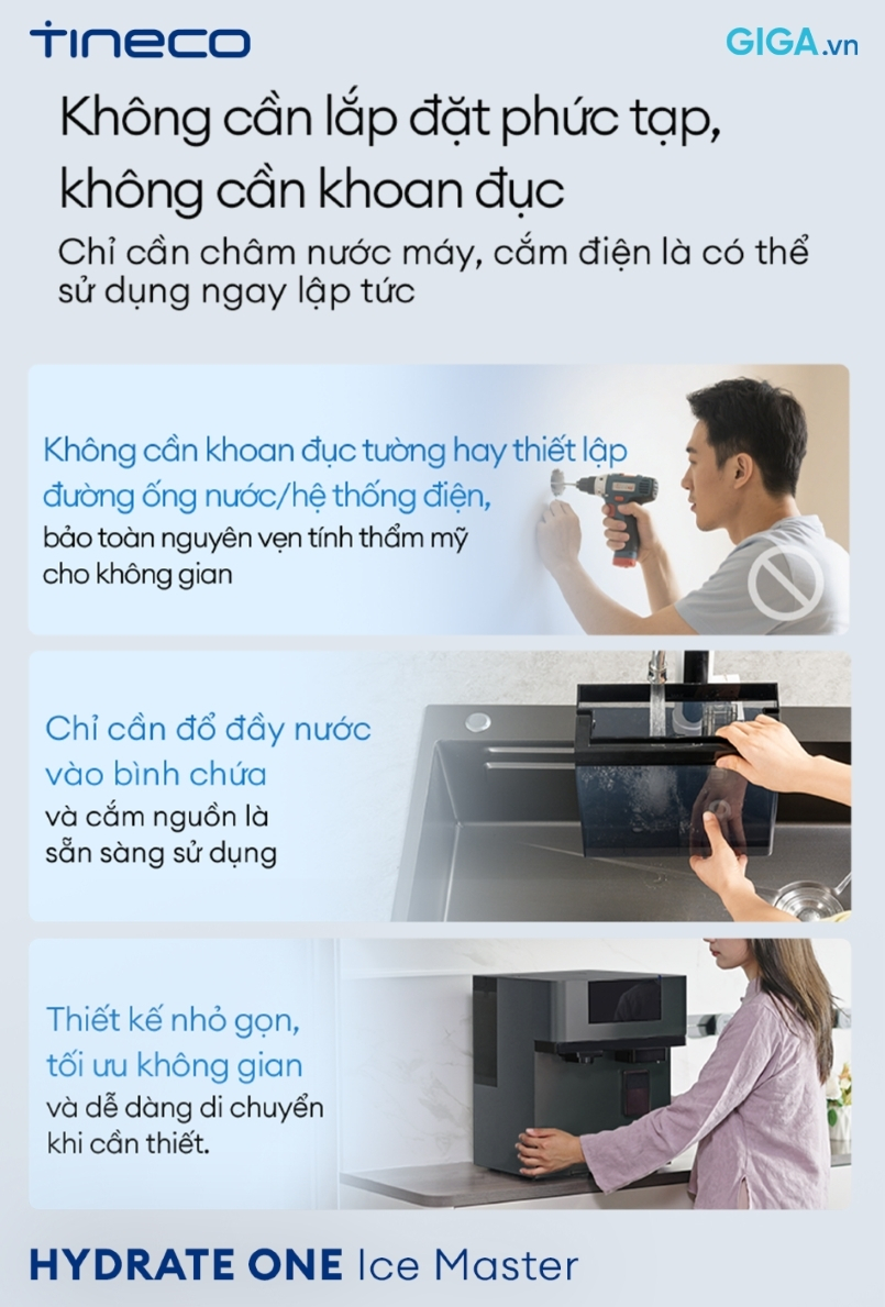 máy lọc nước HYDRATE ONE Ice Master thiết kế không lắp đặt, khởi động tiện nghi, tối ưu không gian