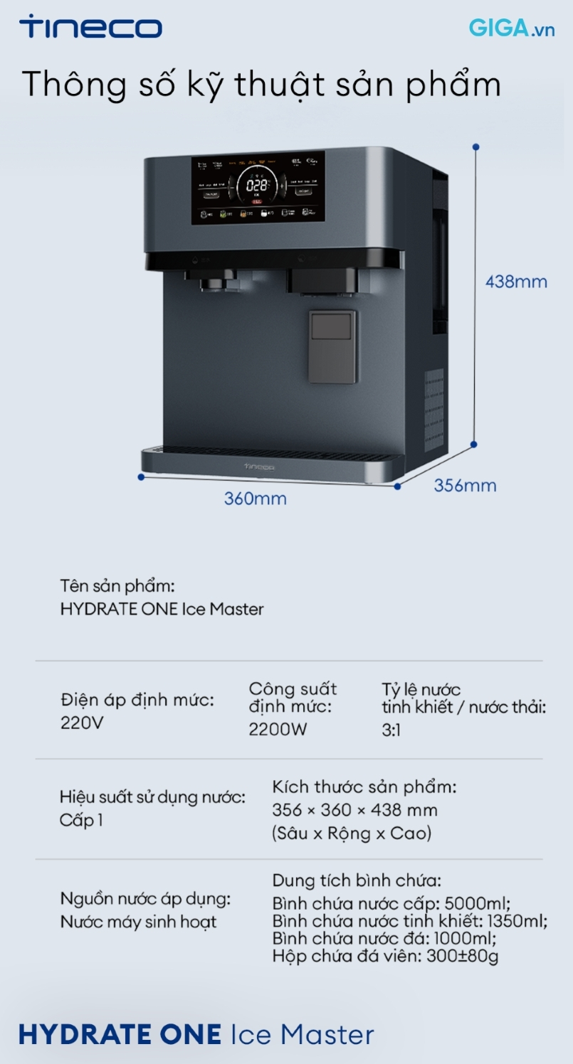 Thông số máy lọc nước Tineco HYDRATE ONE Ice Master