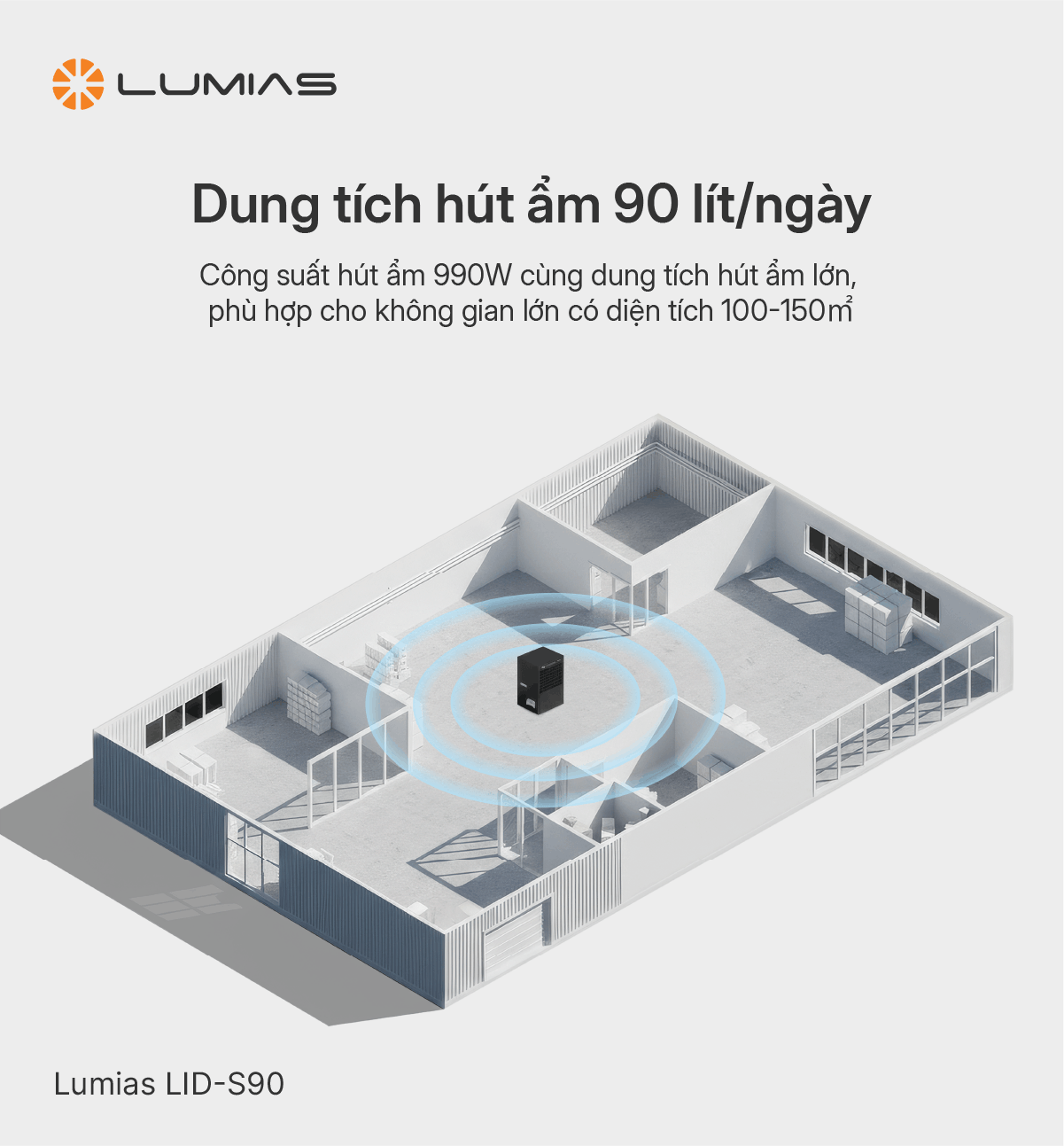 Lumias LID-S90 có dung tích hút ẩm tới 90L/ngày