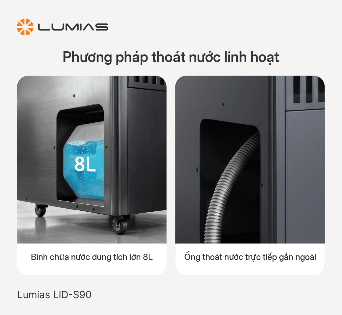Máy hút ẩm công nghiệp LID-S90 thoát nước linh hoạt