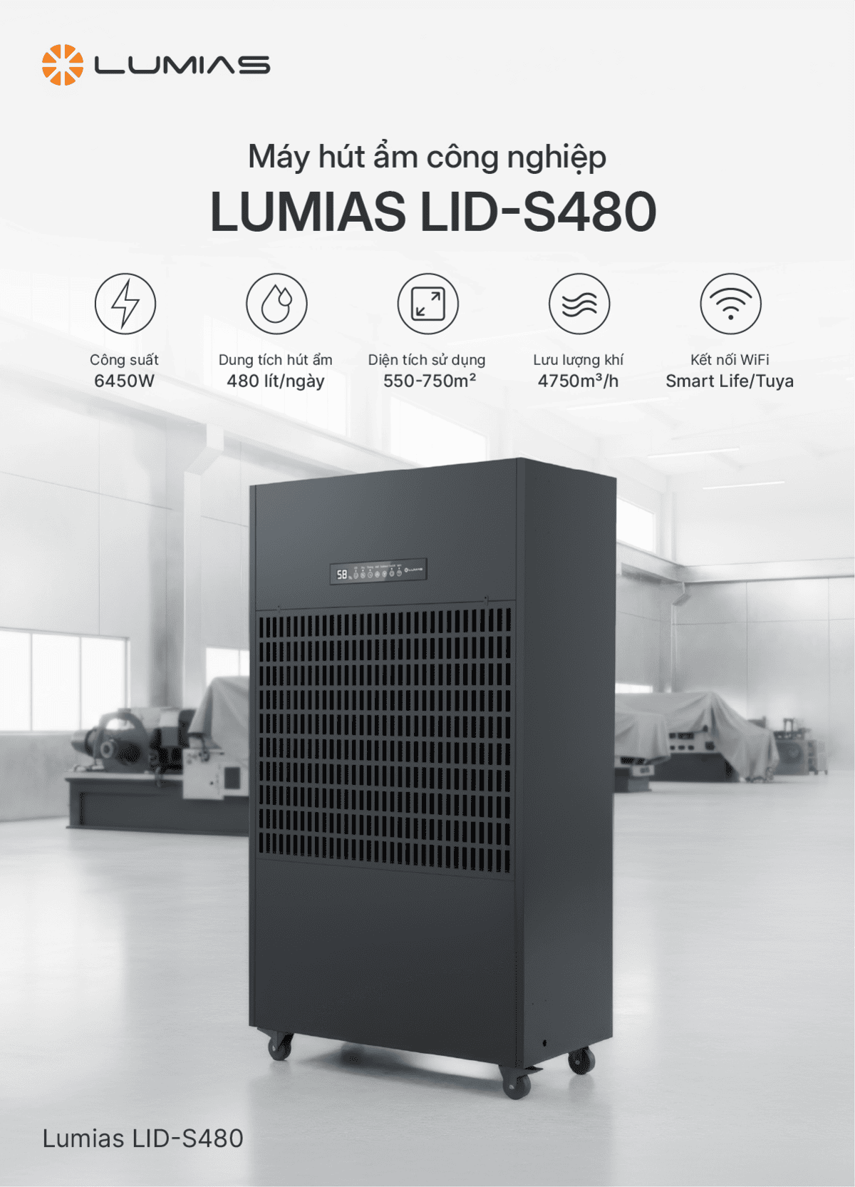 Lumias LID-S480 có công suất 6450W, nguồn điện 3 pha
